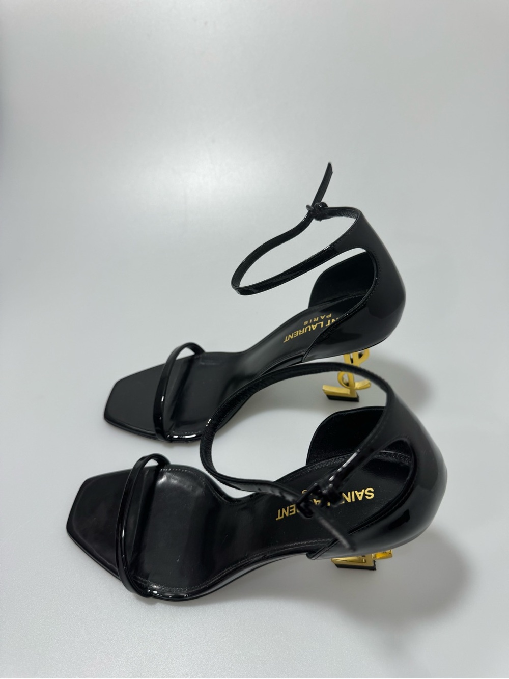 YSL Saint Laurent Opyum Sandals in Patent Leather Black Gold Size EU 37/US 7 - Picture 5 of 9
